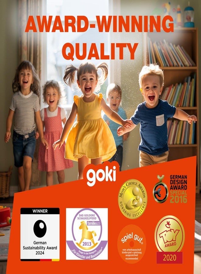 GOKI Wooden Puzzles for Toddlers 1-3 Farm Animal Peg Puzzle with Jumbo Knobs Ages 1+ Educational Montessori Toys for Shape Recognition & Fine Motor Skills - 9 Pieces-Designed with Love in Germany - Image 5